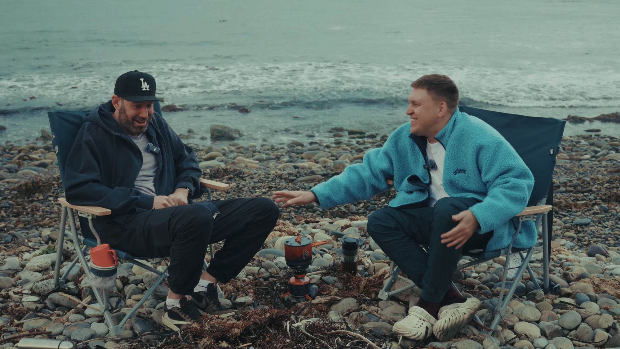 Beach podcast shoot with Sasha Nezlobin and Semyon Slepakov